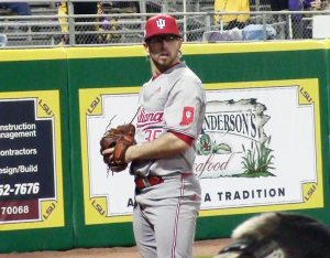 Matt Litwicki warming up at Alex Box Stadium